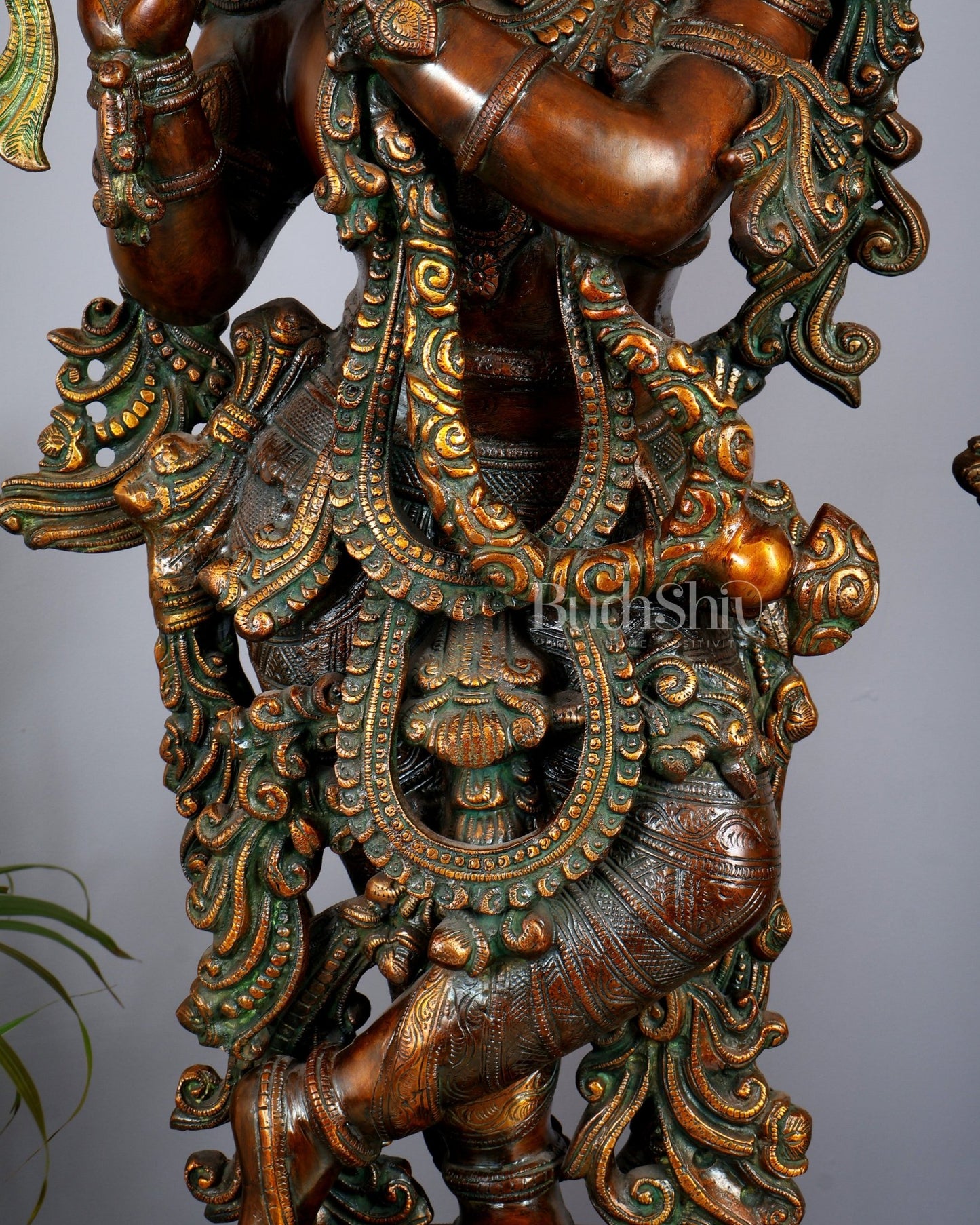 Pure Brass Radha Krishna Sculptures – Chola Style (Large Pair) 36" - Budhshiv.com