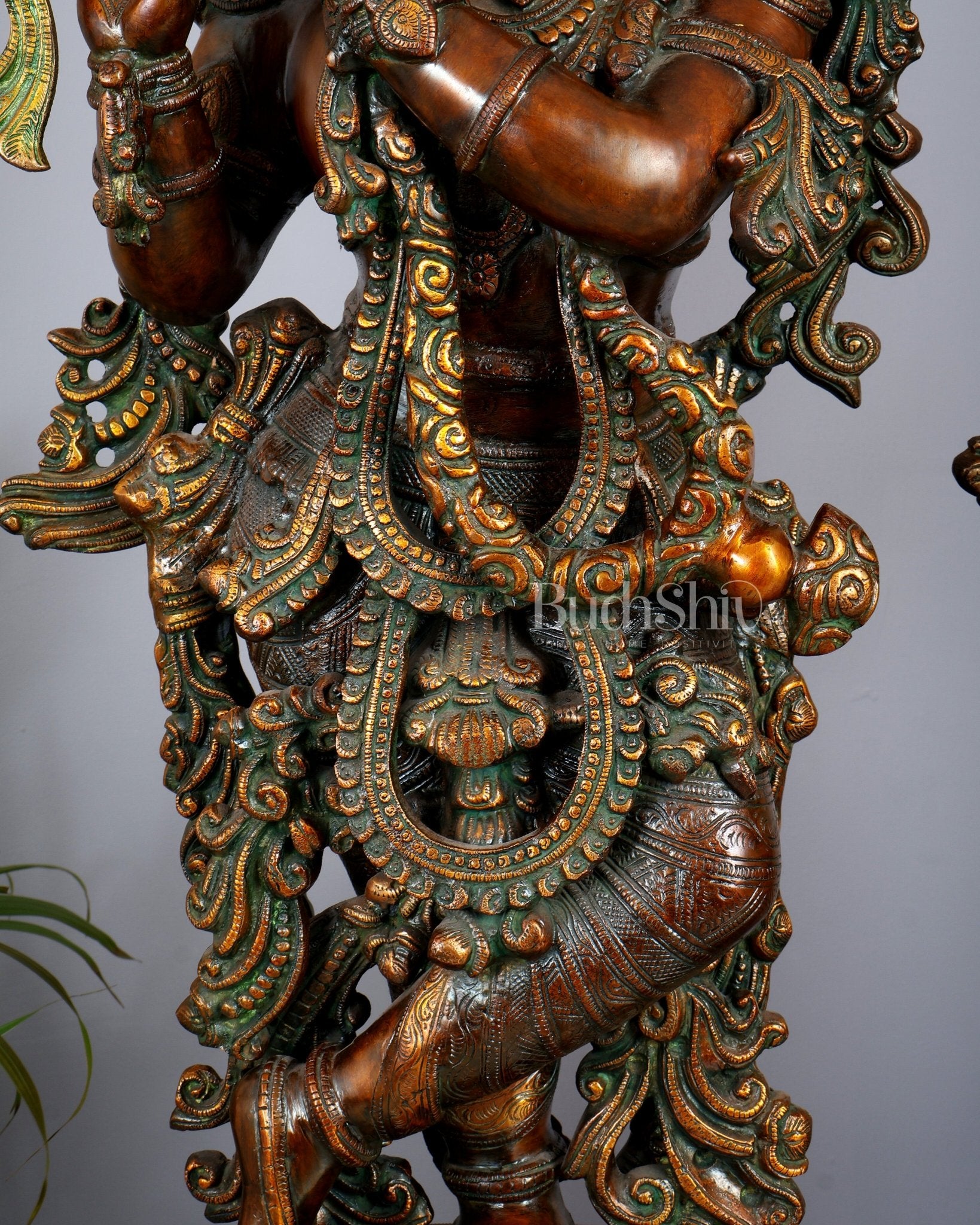 Pure Brass Radha Krishna Sculptures – Chola Style (Large Pair) 36" - Budhshiv.com