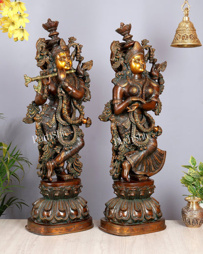Pure Brass Radha Krishna Sculptures – Chola Style (Large Pair) 36" - Budhshiv.com