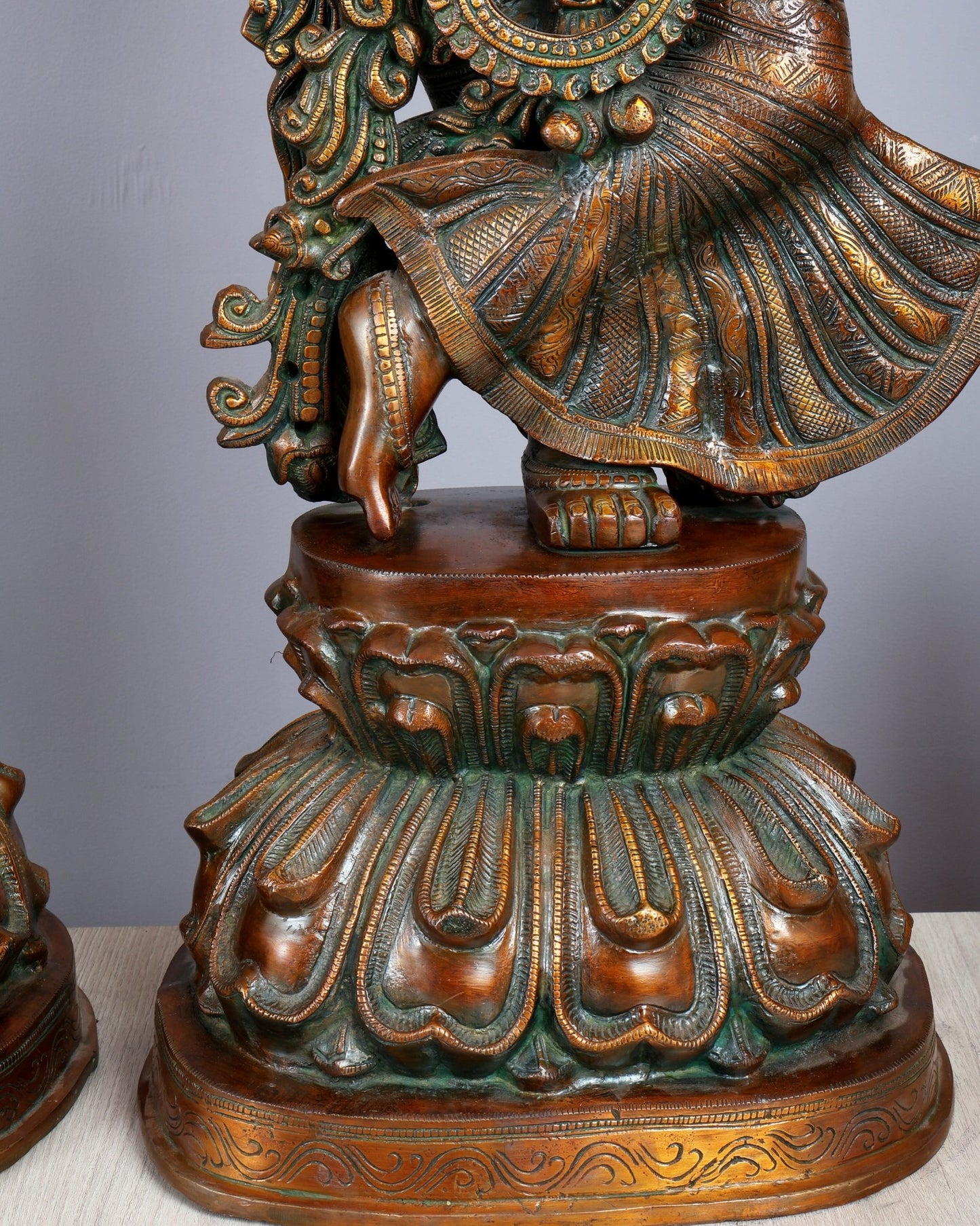 Pure Brass Radha Krishna Sculptures – Chola Style (Large Pair) 36" - Budhshiv.com