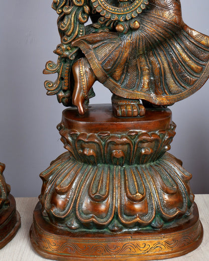 Pure Brass Radha Krishna Sculptures – Chola Style (Large Pair) 36" - Budhshiv.com