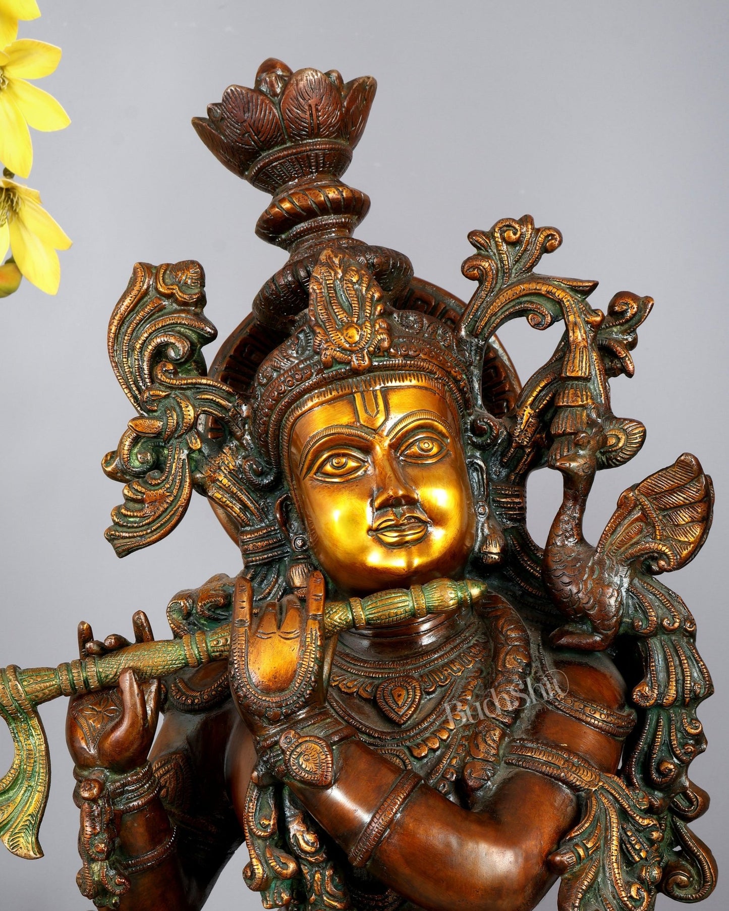 Pure Brass Radha Krishna Sculptures – Chola Style (Large Pair) 36" - Budhshiv.com