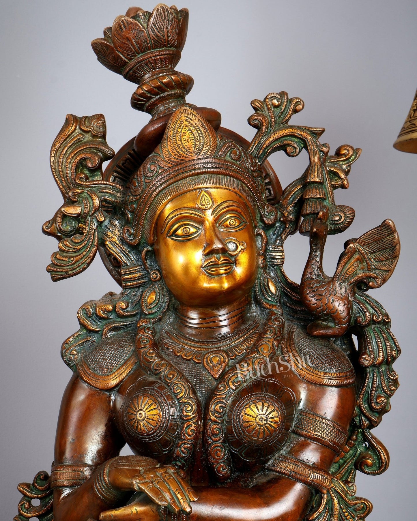 Pure Brass Radha Krishna Sculptures – Chola Style (Large Pair) 36" - Budhshiv.com