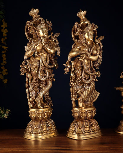 Pure Brass Radha Krishna Statue | 30" pair superfine carvings - Budhshiv.com