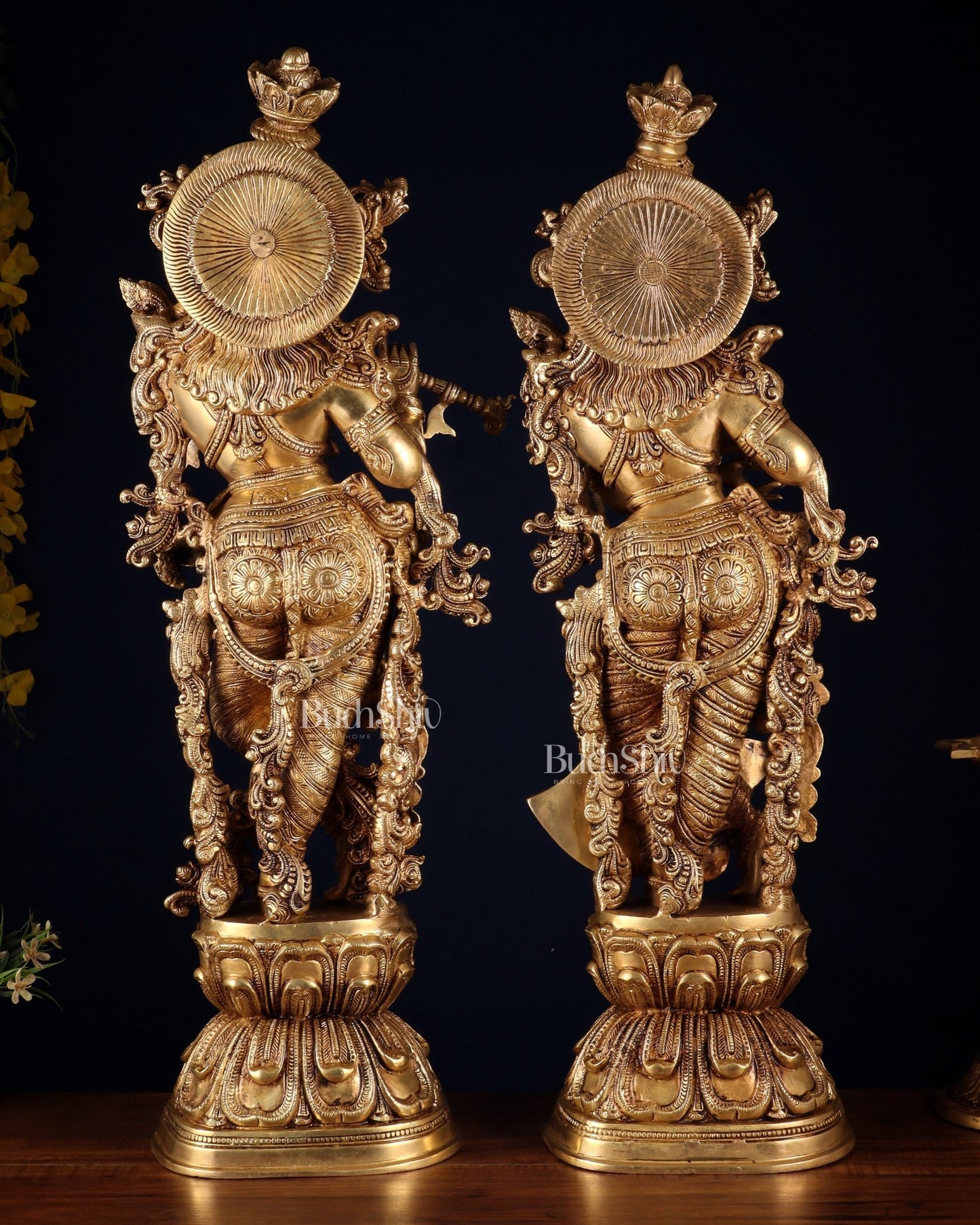 Pure Brass Radha Krishna Statue | 30" pair superfine carvings - Budhshiv.com