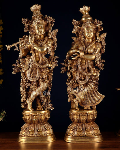 Pure Brass Radha Krishna Statue | 30" pair superfine carvings - Budhshiv.com
