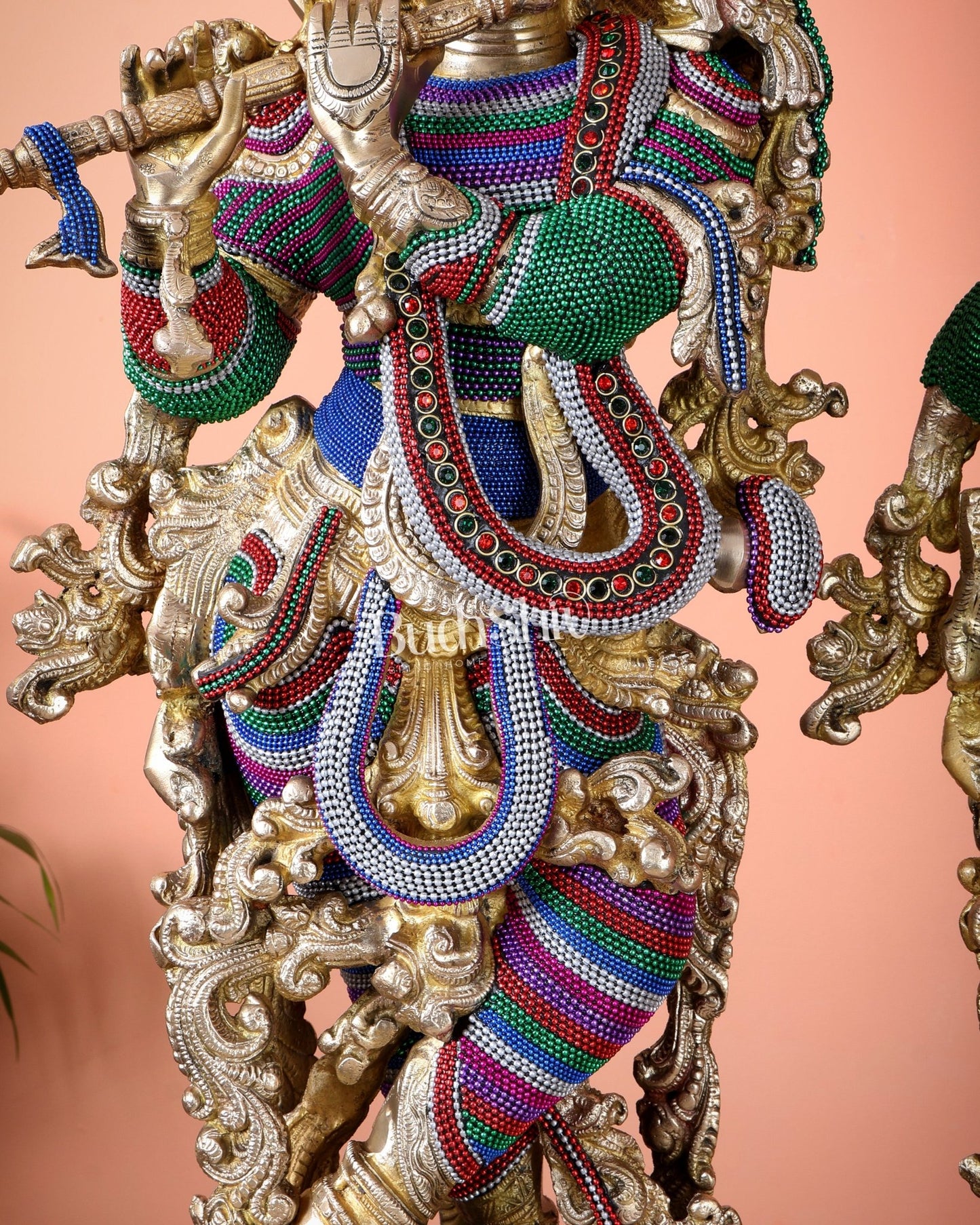 Pure Brass Radha Krishna Statue | 30" Tanjore work - Budhshiv.com