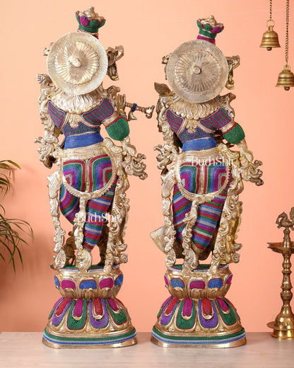 Pure Brass Radha Krishna Statue | 30" Tanjore work - Budhshiv.com