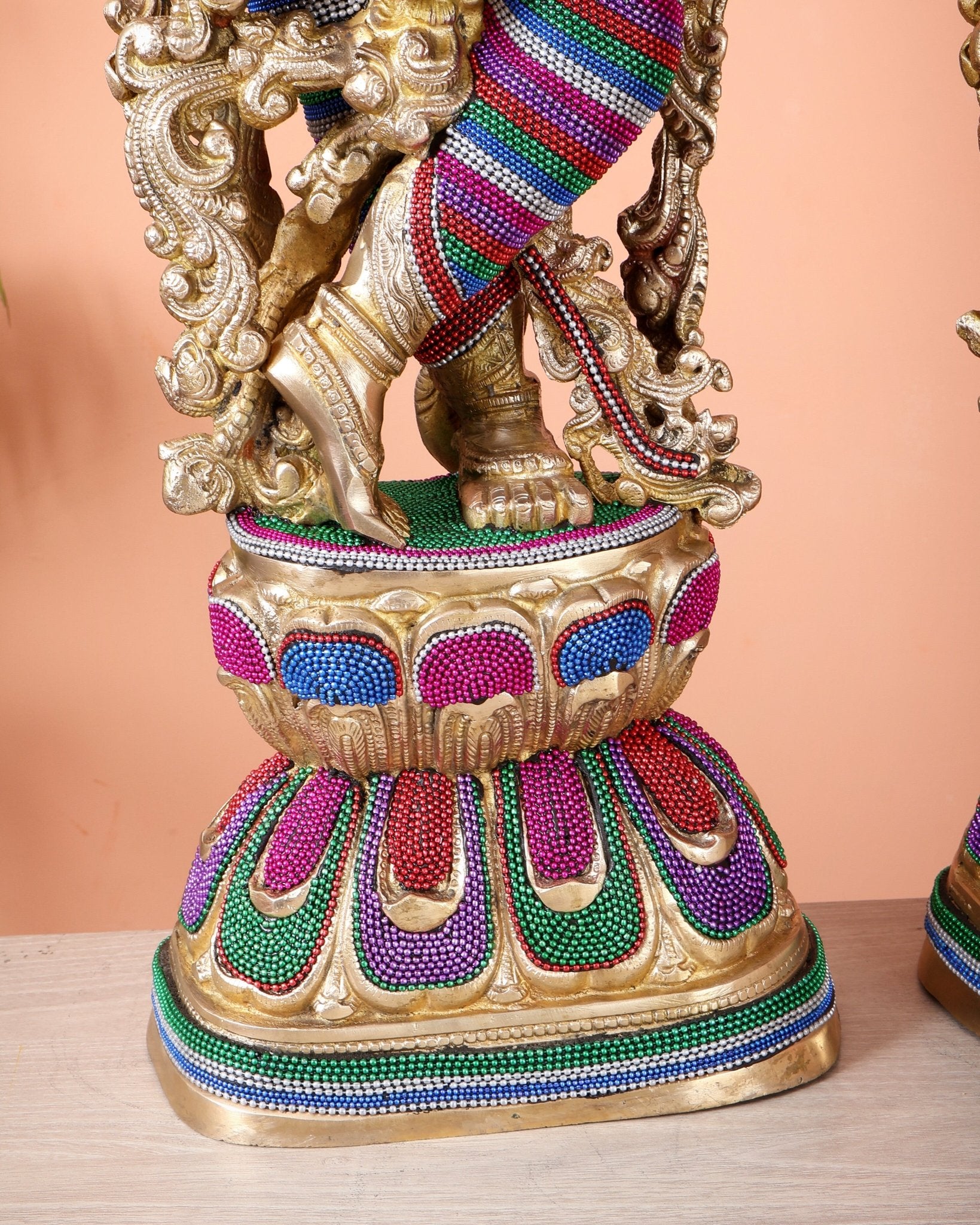 Pure Brass Radha Krishna Statue | 30" Tanjore work - Budhshiv.com
