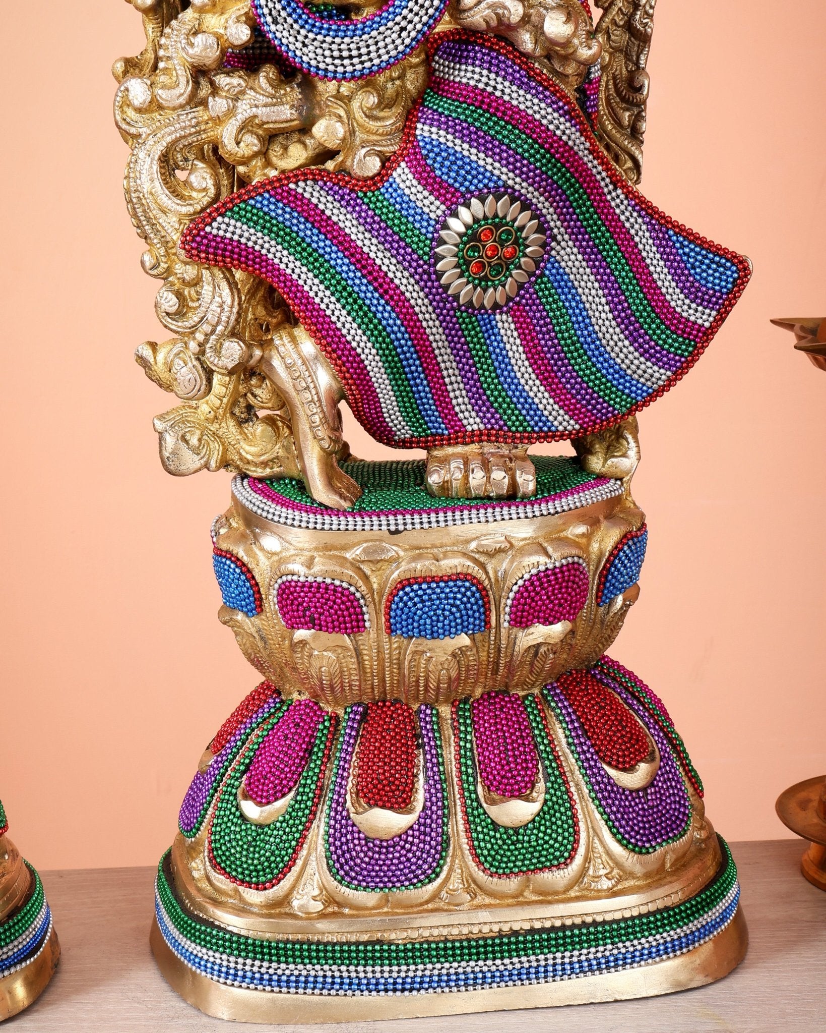 Pure Brass Radha Krishna Statue | 30" Tanjore work - Budhshiv.com