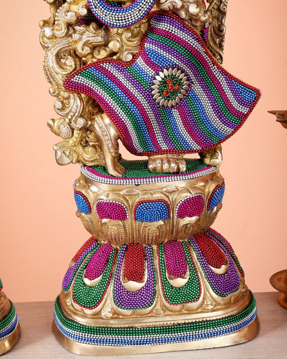Pure Brass Radha Krishna Statue | 30" Tanjore work - Budhshiv.com
