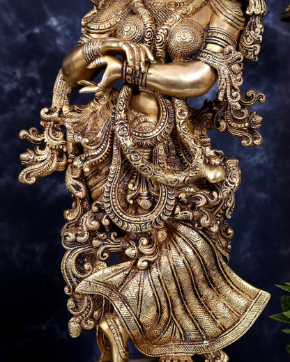 Pure Brass Radha Krishna Statue antique 30 inch idols enhanced carvings - Budhshiv.com