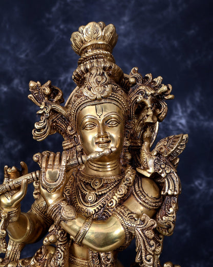 Pure Brass Radha Krishna Statue antique 30 inch idols enhanced carvings - Budhshiv.com