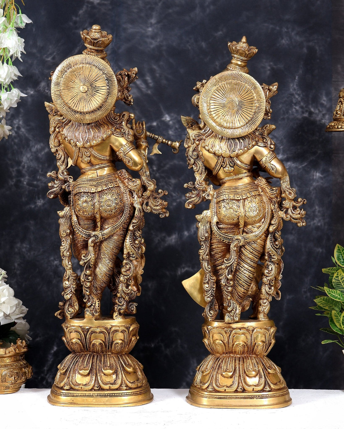 Pure Brass Radha Krishna Statue antique 30 inch idols enhanced carvings - Budhshiv.com