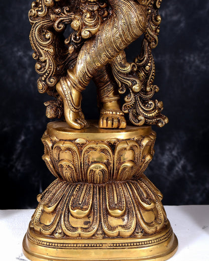 Pure Brass Radha Krishna Statue antique 30 inch idols enhanced carvings - Budhshiv.com
