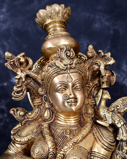 Pure Brass Radha Krishna Statue antique 30 inch idols enhanced carvings - Budhshiv.com
