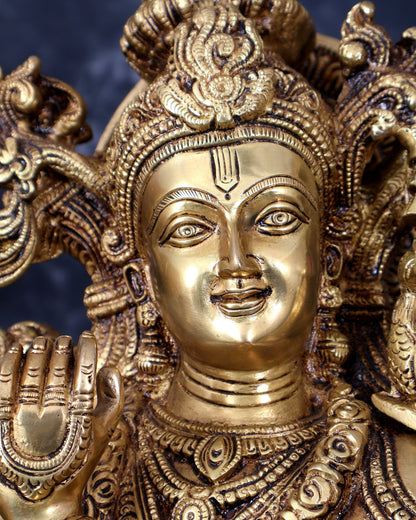 Pure Brass Radha Krishna Statue antique 30 inch idols enhanced carvings - Budhshiv.com