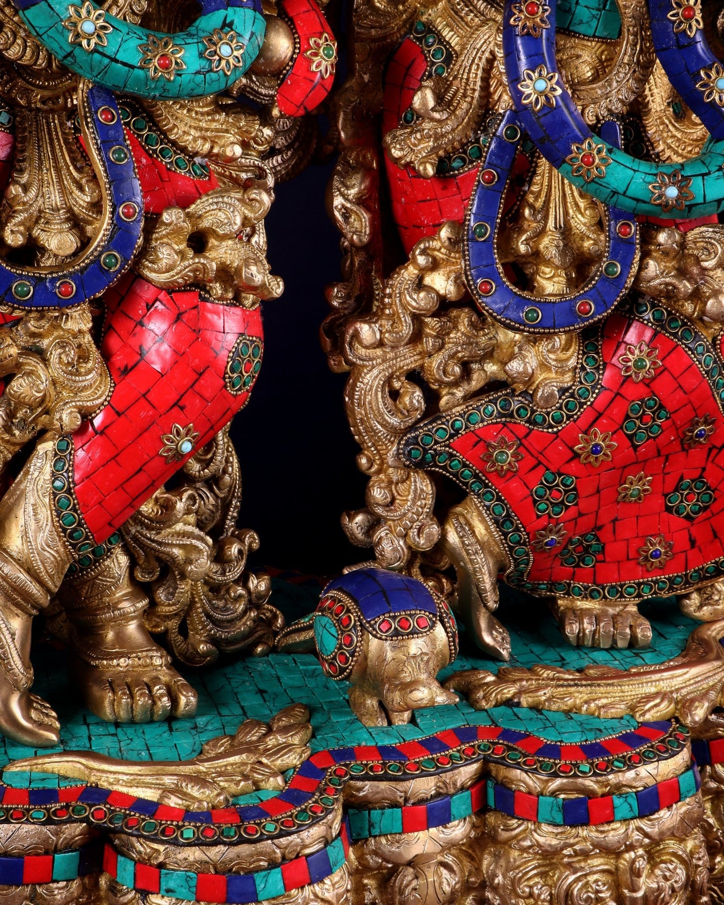 Pure Brass Radha Krishna statue meenakari Stonework– 29" - Budhshiv.com