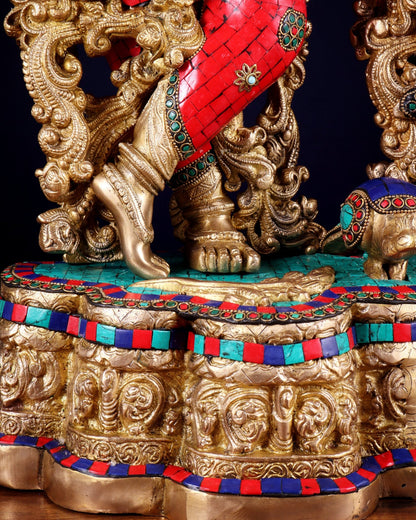 Pure Brass Radha Krishna statue meenakari Stonework– 29" - Budhshiv.com
