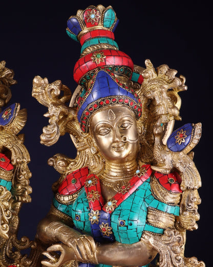 Pure Brass Radha Krishna statue meenakari Stonework– 29" - Budhshiv.com