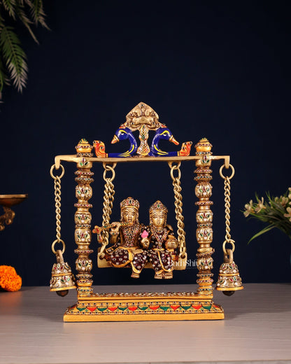 Pure Brass Radha Krishna Swing Idol - 10" laakh meenakari - Budhshiv.com