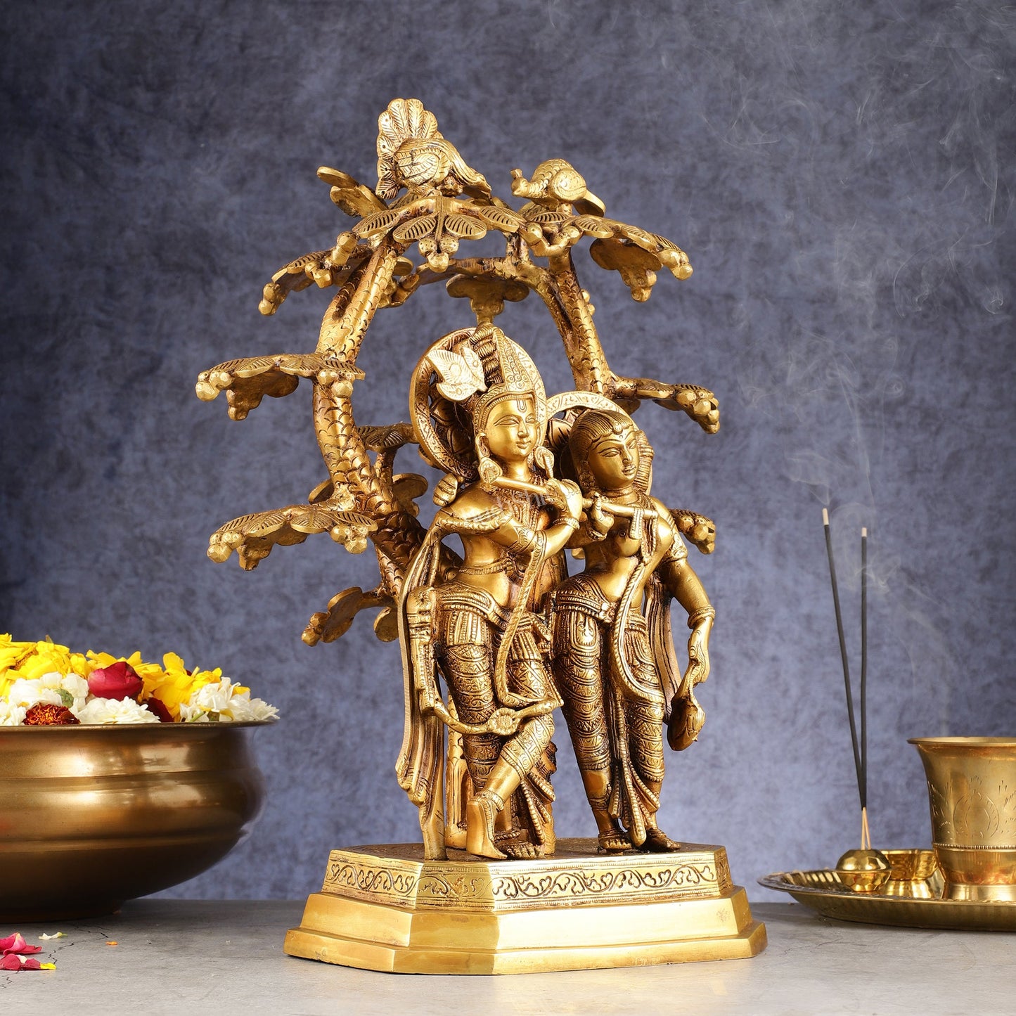 Pure Brass Radha krishna under tree idol 17 inch - Budhshiv.com