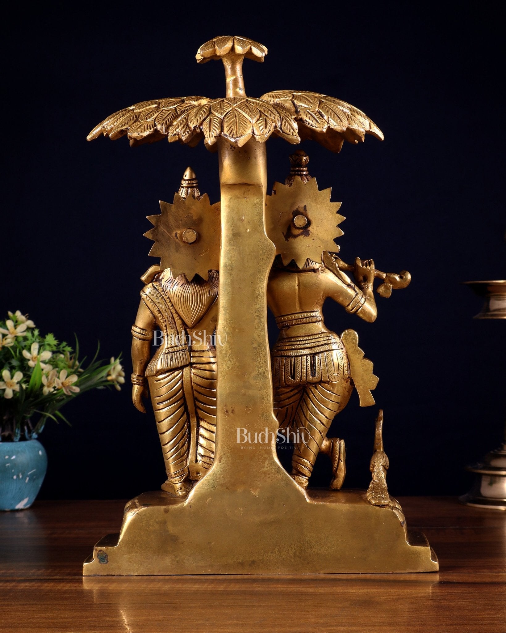 Pure Brass Radha Krishna Under Tree Idol - Height 13" - Budhshiv.com