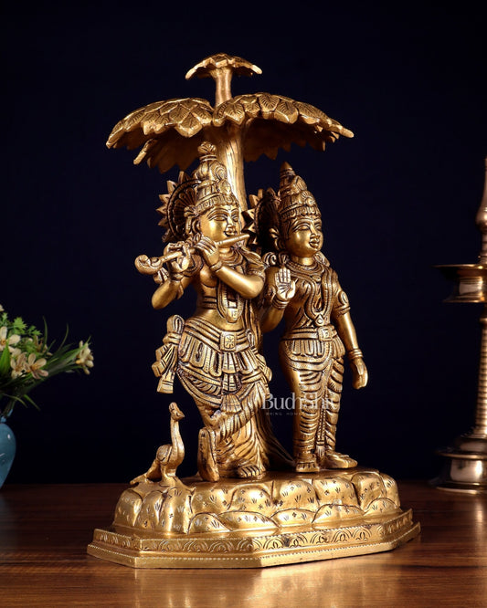 Pure Brass Radha Krishna Under Tree Idol - Height 13" - Budhshiv.com