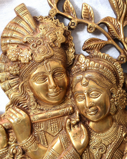 Pure Brass Radha Krishna Wall Hanging 14 inch tall - Budhshiv.com