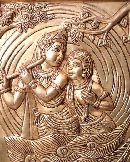 Pure Brass Radha Krishna with Kalpavriksha & Peacock Motifs – 3D Wall Hanging 11 inch - Budhshiv.com