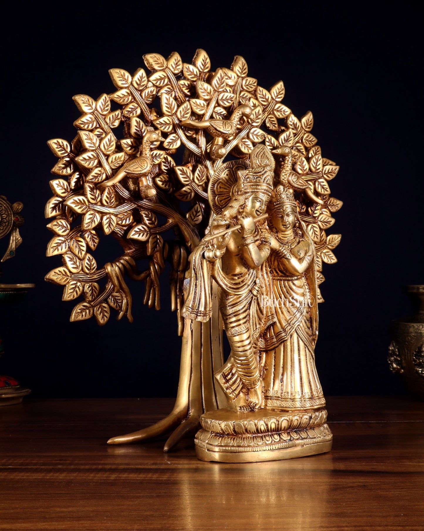 Pure Brass Radha Krishna with Kalpavriksha Tree Combo 12 inch - Budhshiv.com