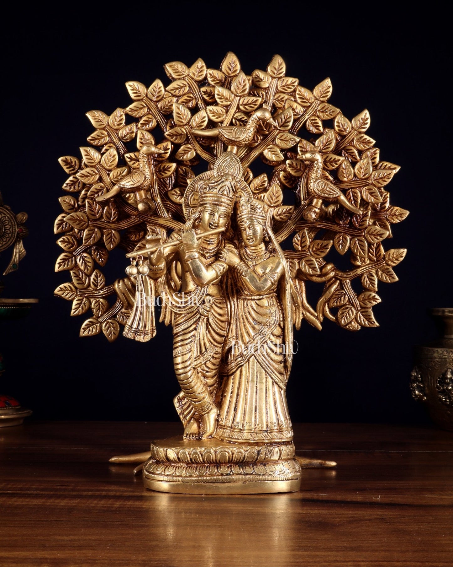 Pure Brass Radha Krishna with Kalpavriksha Tree Combo 12 inch - Budhshiv.com