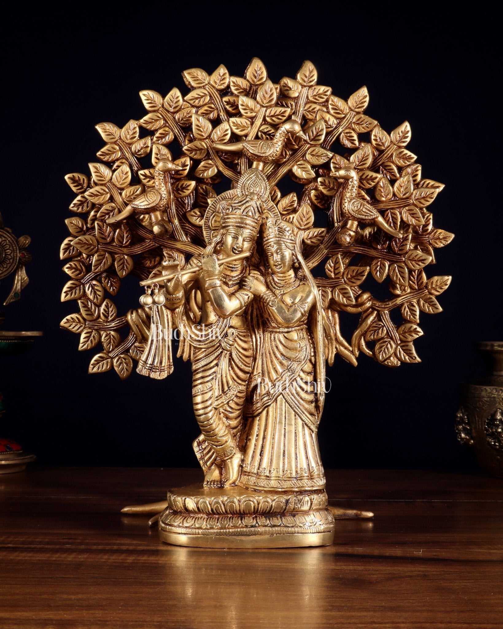 Pure Brass Radha Krishna with Kalpavriksha Tree Combo 12 inch - Budhshiv.com