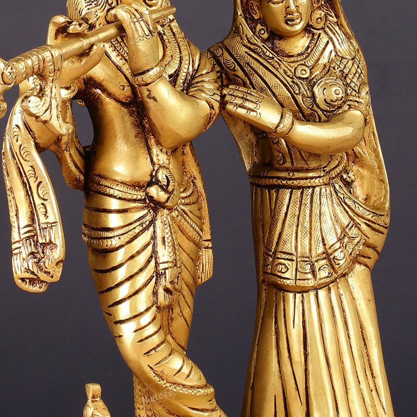 Pure Brass Radha Krishna with Peacock Idol - 11 inch - Budhshiv.com