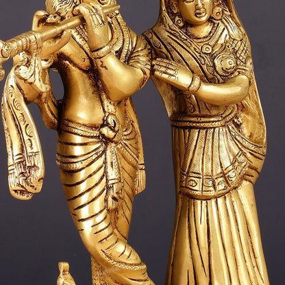 Pure Brass Radha Krishna with Peacock Idol - 11 inch - Budhshiv.com