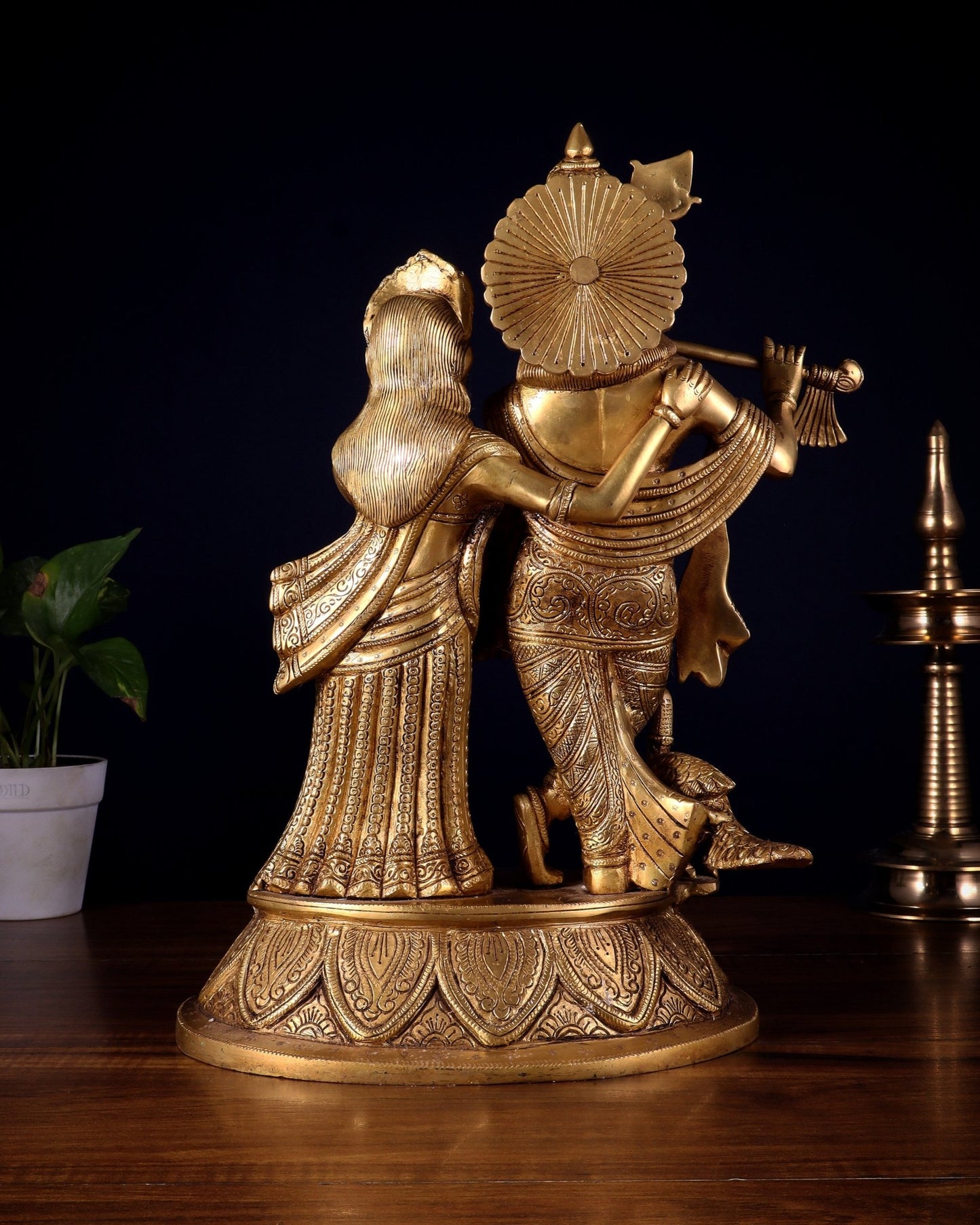 Pure Brass Radha Krishna with Peacock Idol - 16" - Budhshiv.com