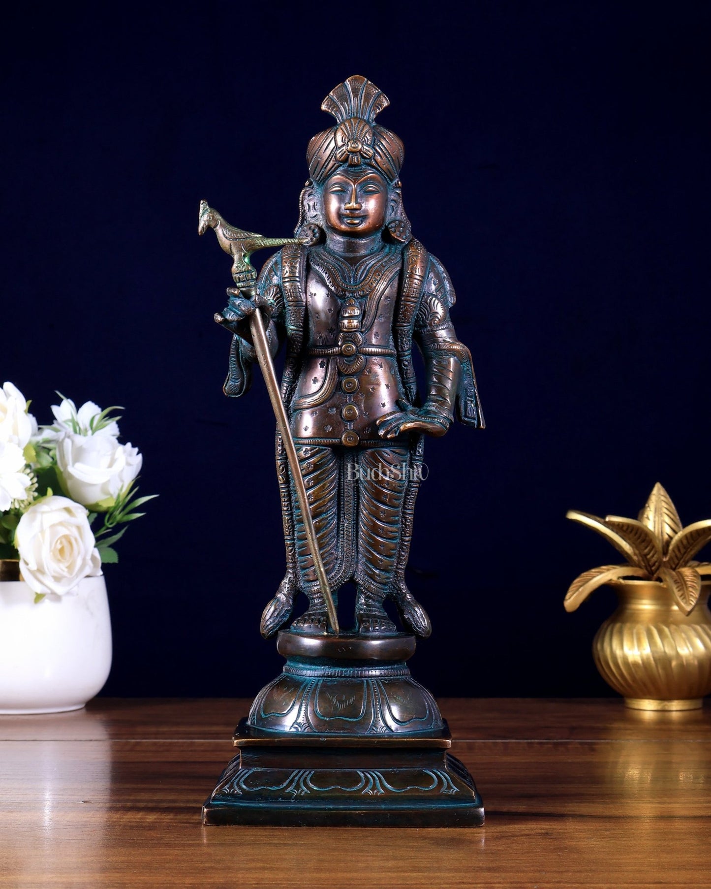 Pure Brass Raja Murugan Statue - 12" antique finish - Budhshiv.com