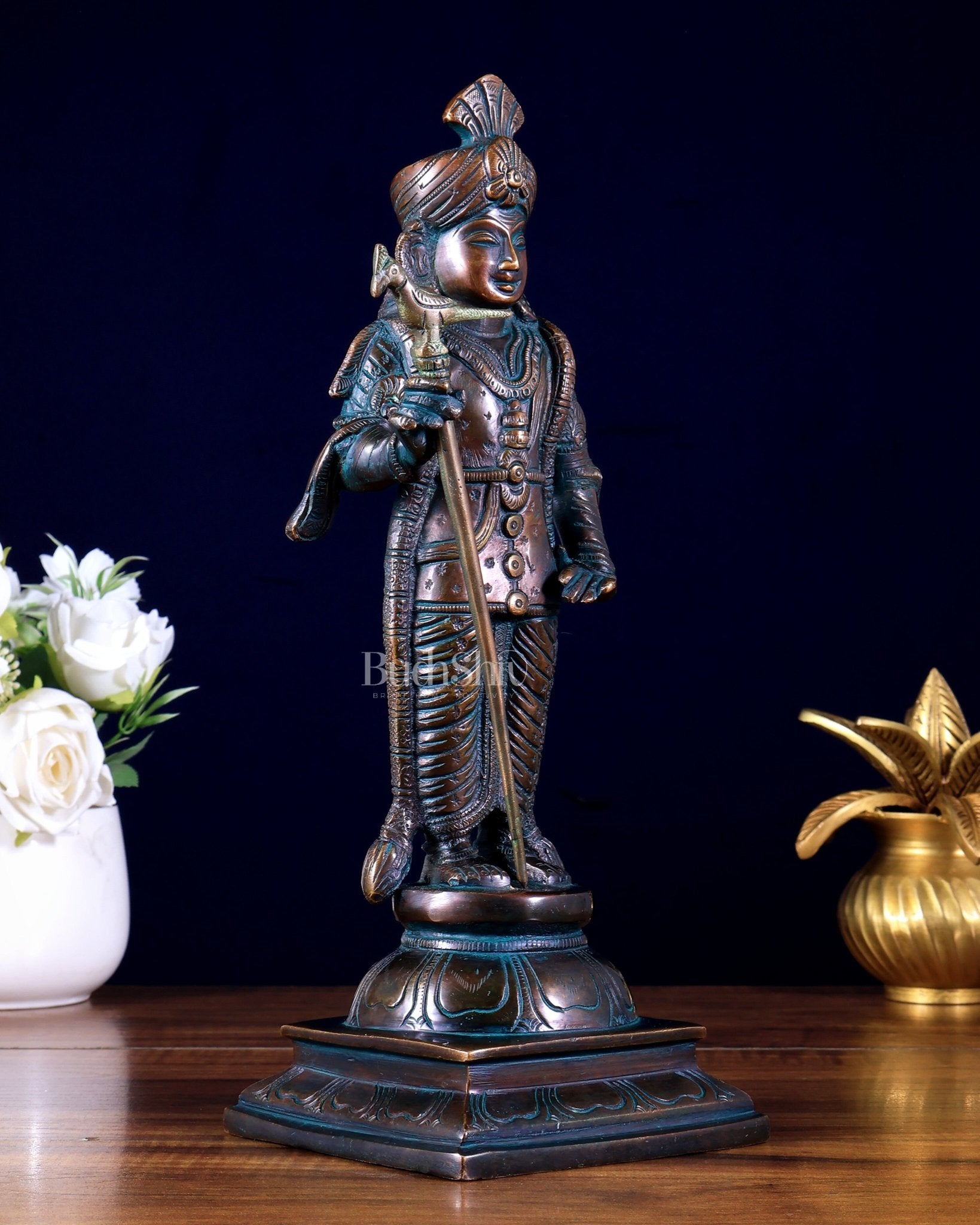 Pure Brass Raja Murugan Statue - 12" antique finish - Budhshiv.com