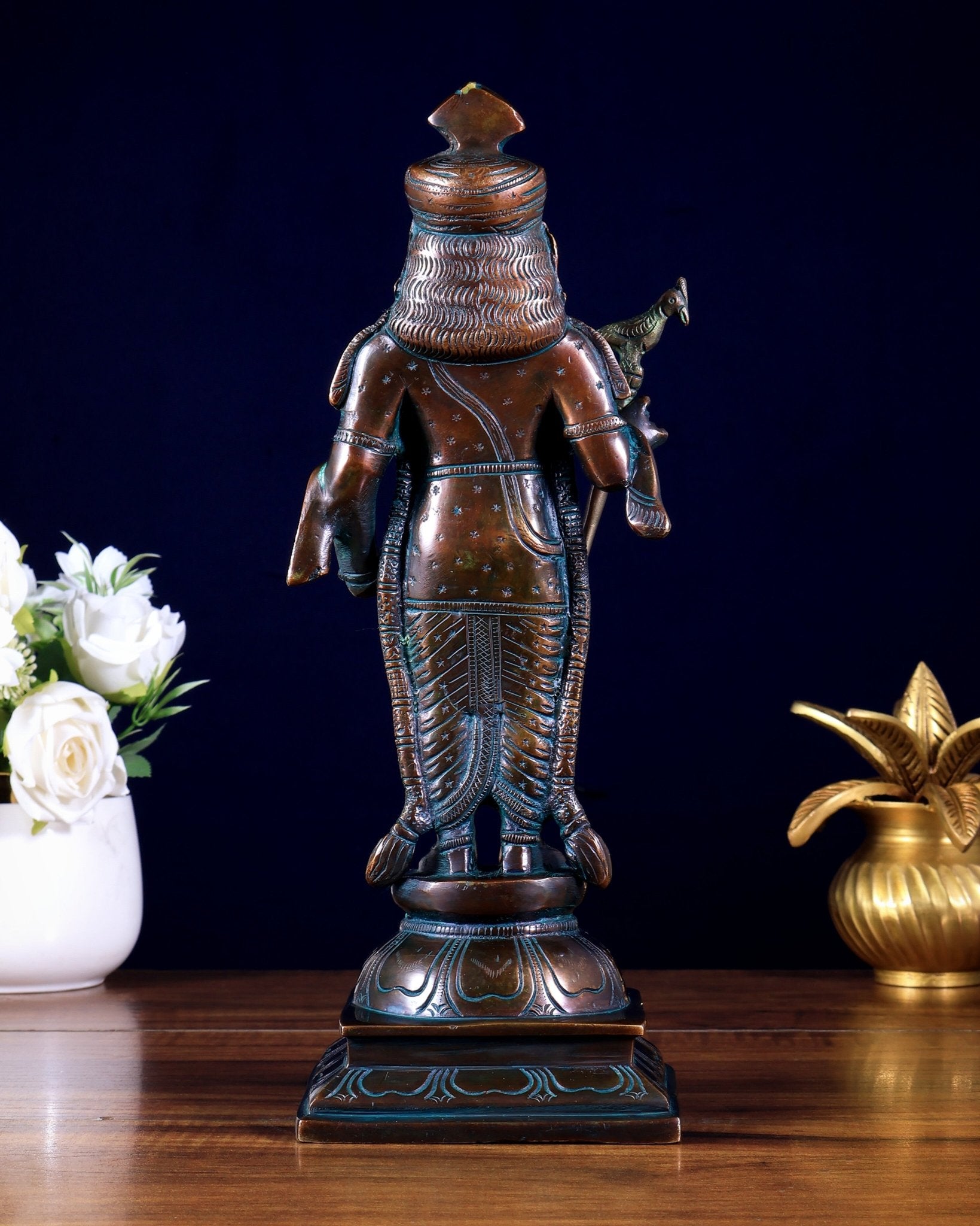Pure Brass Raja Murugan Statue - 12" antique finish - Budhshiv.com