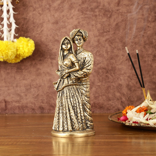 Pure Brass Rajasthani Couple Showpiece - 7.5" Tall - Budhshiv.com