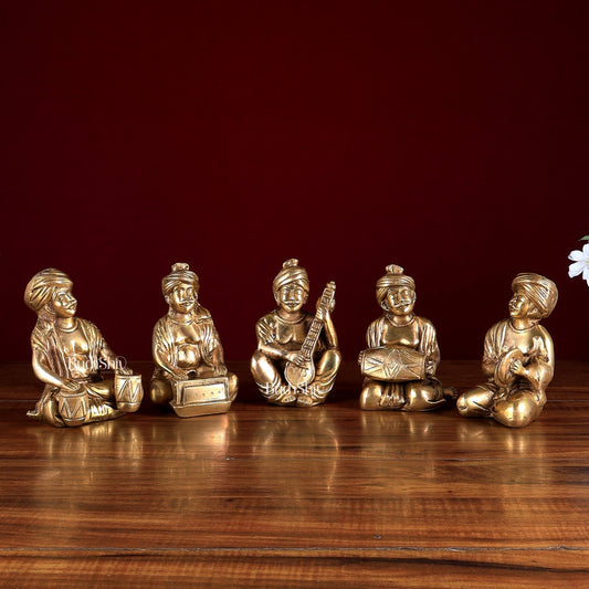 Pure Brass Rajasthani Musicians – Set of 5 Glossy gold - Budhshiv.com