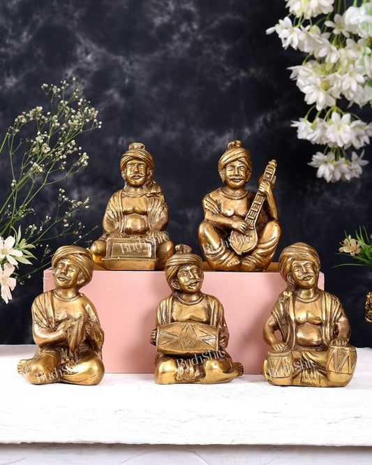 Pure Brass Rajasthani Musicians – Set of 5 pcs matte gold - Budhshiv.com