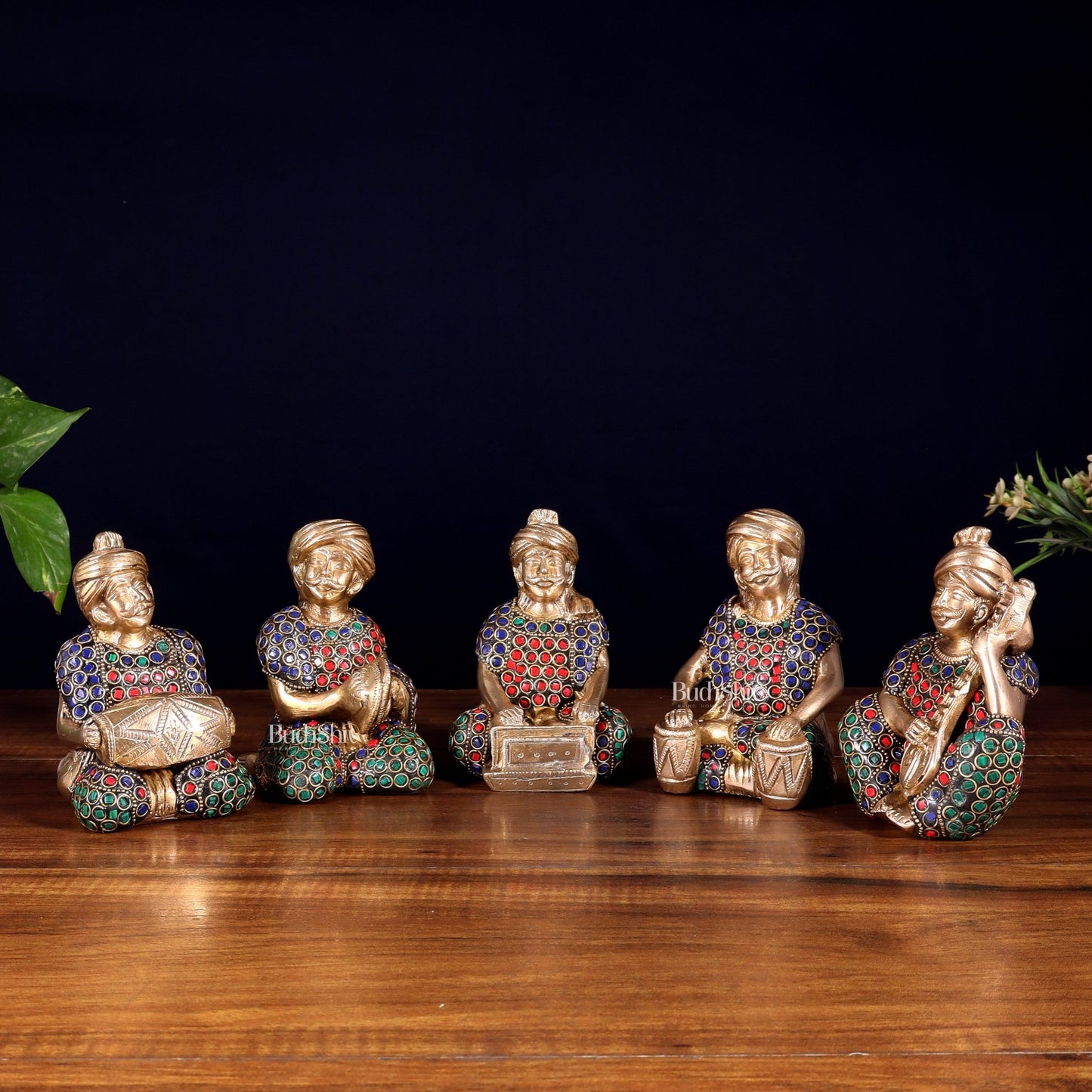Pure Brass Rajasthani Musicians – Set of 5 Traditional Instrument Players - Budhshiv.com