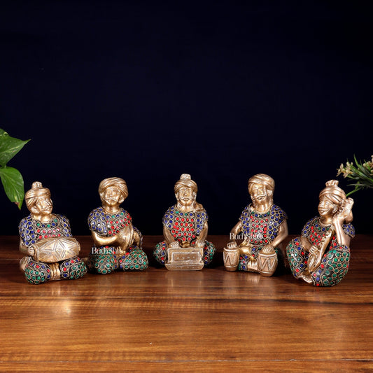 Pure Brass Rajasthani Musicians – Set of 5 Traditional Instrument Players - Budhshiv.com
