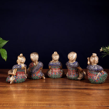 Pure Brass Rajasthani Musicians – Set of 5 Traditional Instrument Players - Budhshiv.com