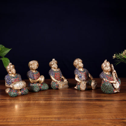 Pure Brass Rajasthani Musicians – Set of 5 Traditional Instrument Players - Budhshiv.com