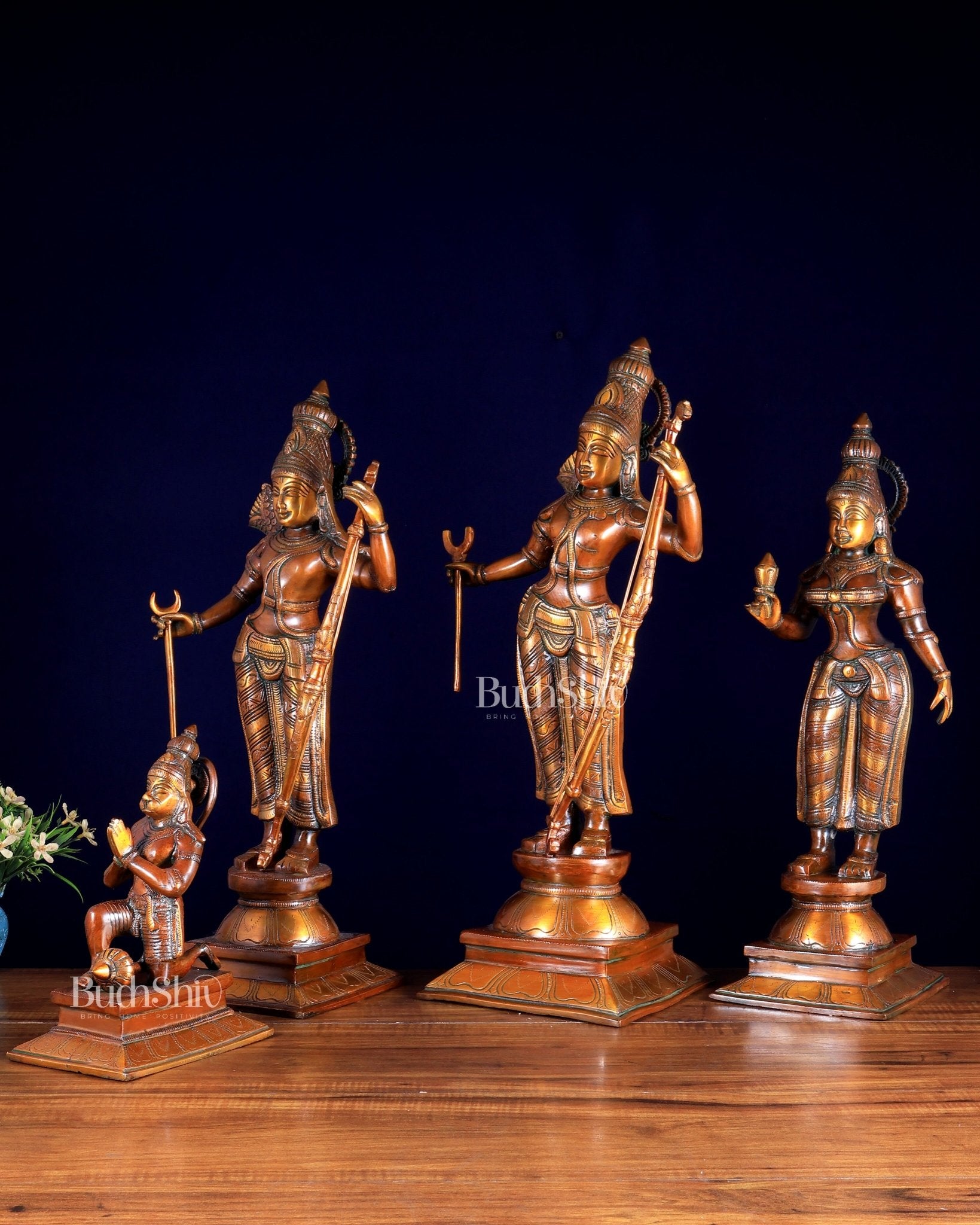 Pure Brass Ram Darbar – Double Chola Tone | Ram, Sita, Lakshman & Hanuman Idol Set 21 inch - Budhshiv.com
