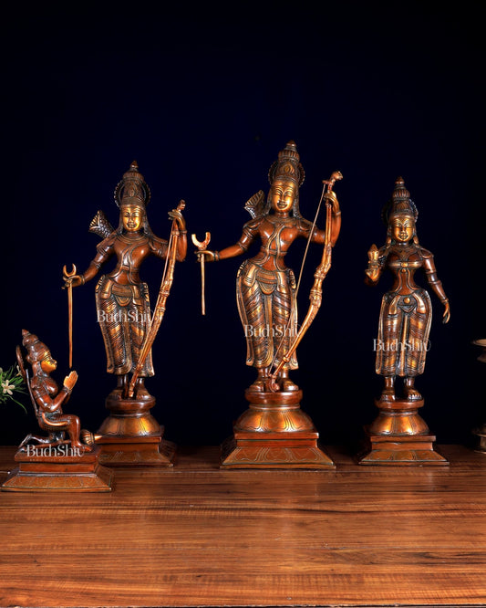 Pure Brass Ram Darbar – Double Chola Tone | Ram, Sita, Lakshman & Hanuman Idol Set 21 inch - Budhshiv.com