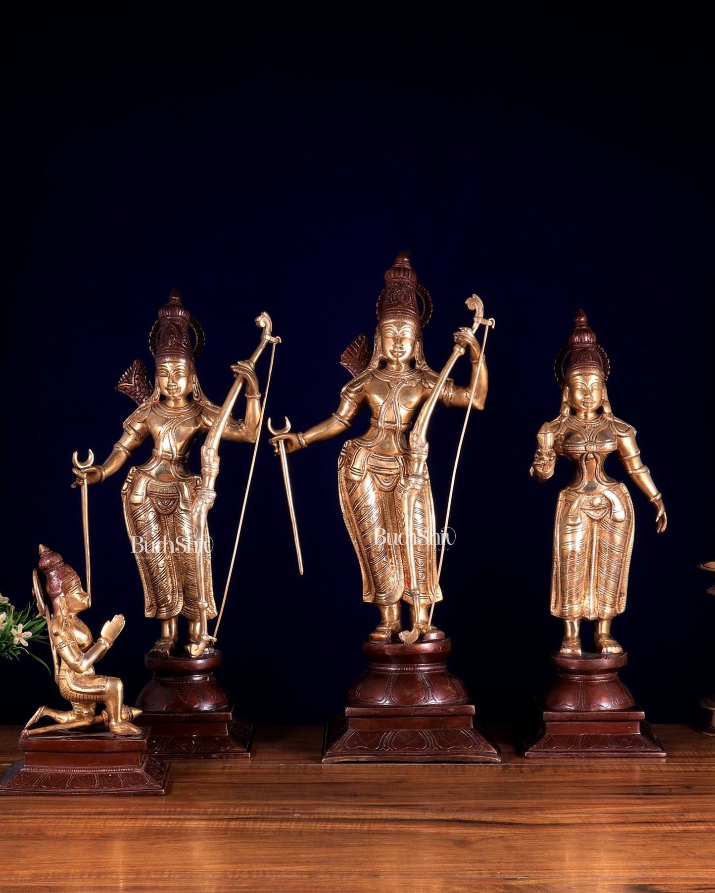 Pure Brass Ram Darbar – Dual Tone | Ram, Sita, Lakshman & Hanuman Idol Set 21 inch - Budhshiv.com