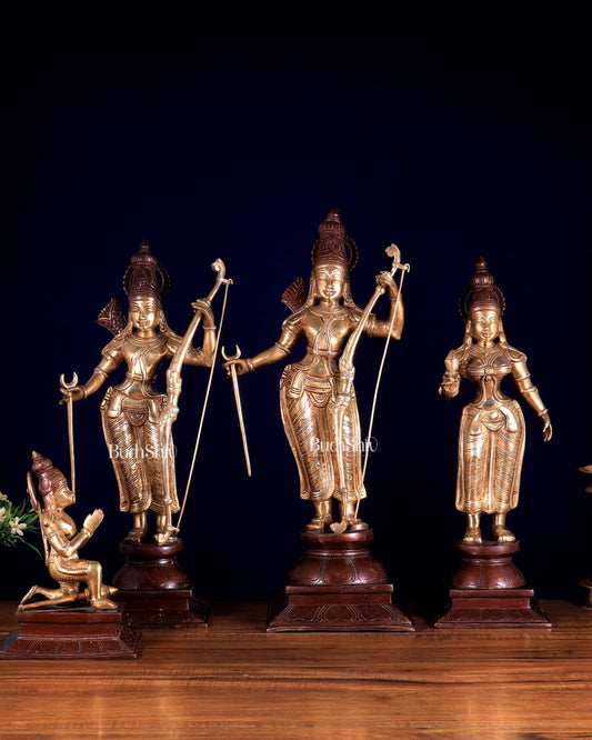 Pure Brass Ram Darbar – Dual Tone | Ram, Sita, Lakshman & Hanuman Idol Set 21 inch - Budhshiv.com